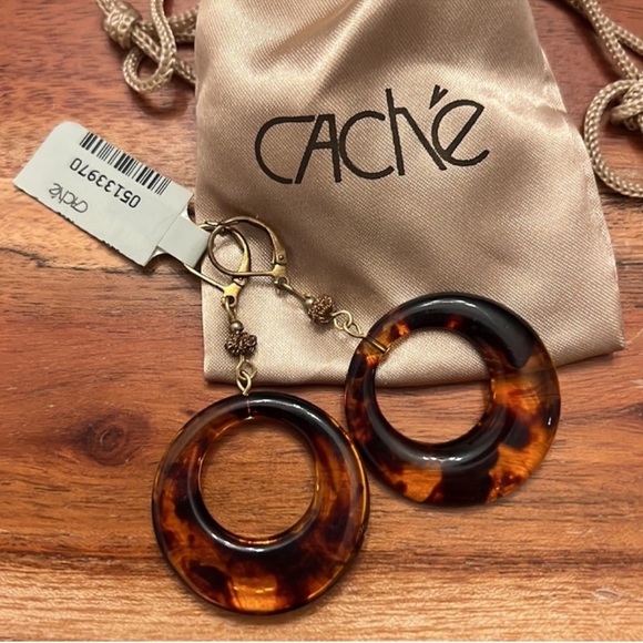 NWT Cache Brown Tortoise Shell Circle Earrings - Picture 2 of 6